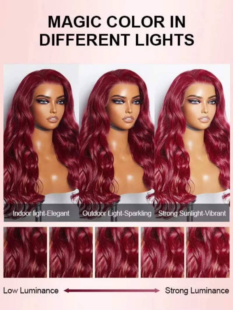 99J Burgundy Body Wave Lace Front Wig | 13x4 HD Lace | 180% & 250% Density | 100% Human Hair