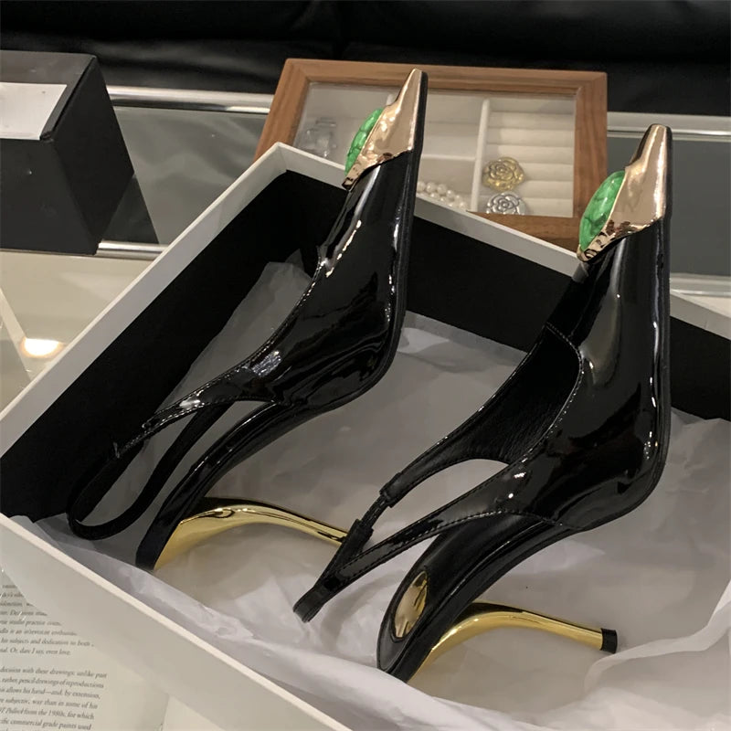 Diamond Inlay Pointed Toe Slingback Heels