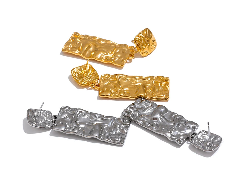 Women's Geometric Stainless Steel Rectangle Drop Earrings | PVD Gold & Steel Options