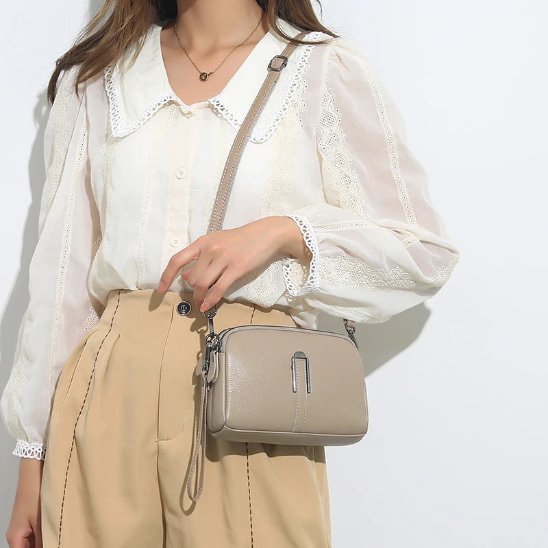 Genuine Cow Leather Crossbody Messenger Flap Bag for Women