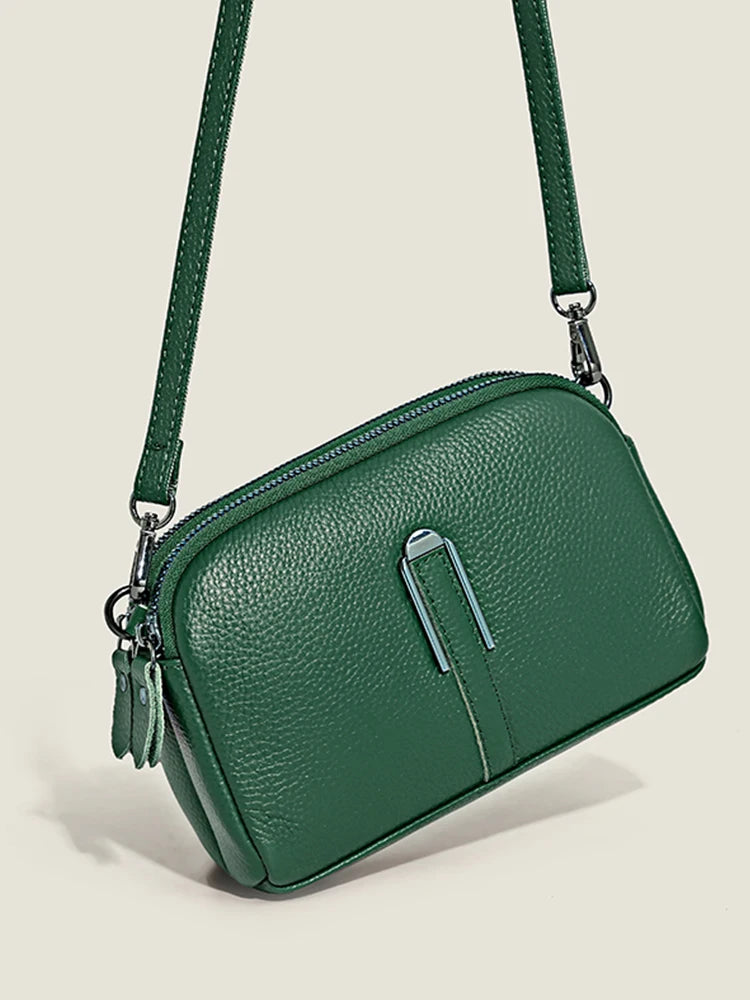 Genuine Cow Leather Crossbody Messenger Flap Bag for Women