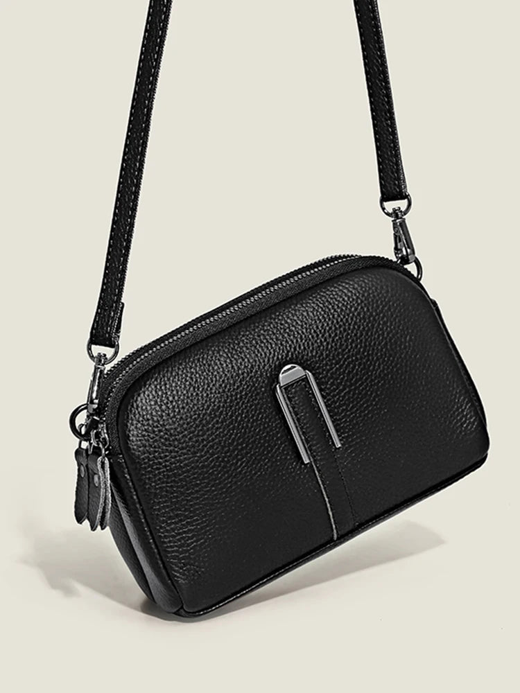Genuine Cow Leather Crossbody Messenger Flap Bag for Women