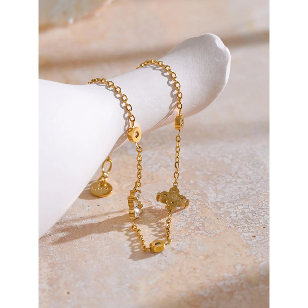 Delicate Cubic Zirconia Flower Stainless Steel Thin Link Bracelet | The PM Edit