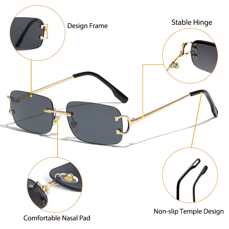 Rimless Rectangular UV400 Sunglasses | Copper Frame