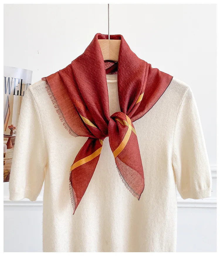 Cashmere Square Scarf | Geometric Grid Pattern, Double-Sided | 65x65cm