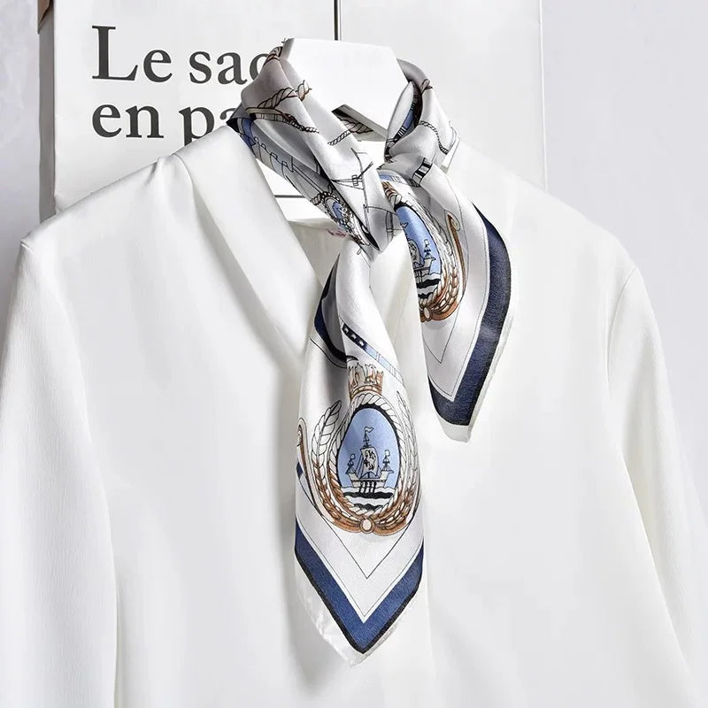 Mulberry Silk Square Scarf | Nautical Print, 53x53cm