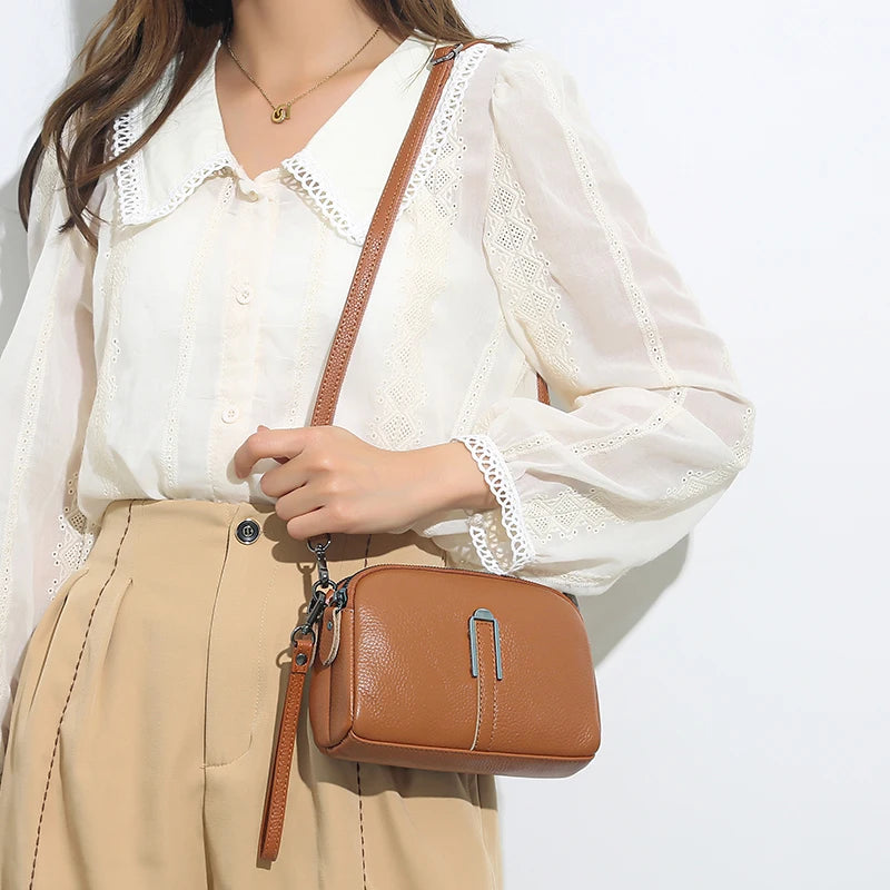 Genuine Cow Leather Crossbody Messenger Flap Bag for Women