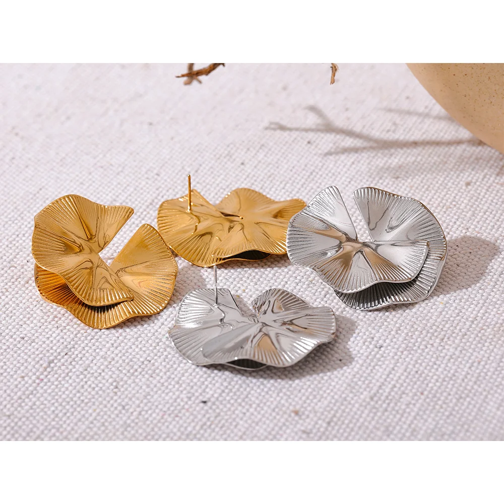 PVD Gold-Plated Stainless Steel Flower Stud Earrings