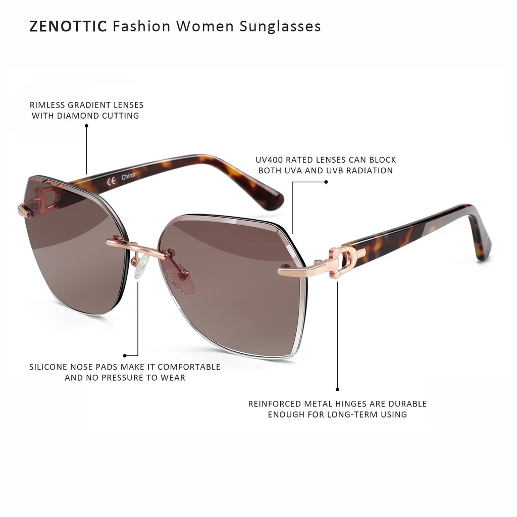 Rimless Oversized Butterfly Sunglasses | UV400 | Diamond-Cut Lenses