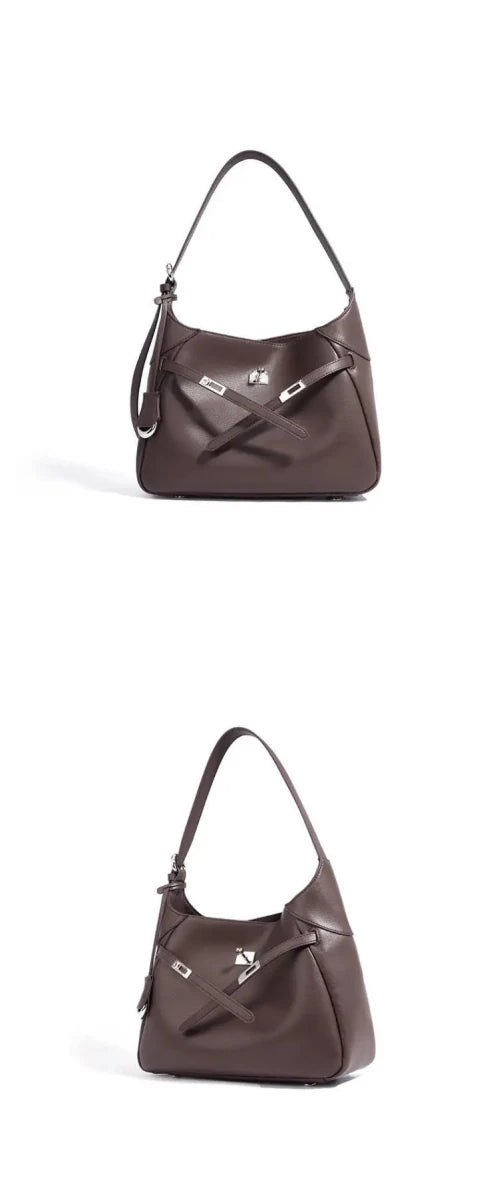 Buckle Cowhide Leather Baguette Shoulder Bag | Underarm Tote - The PM Edit
