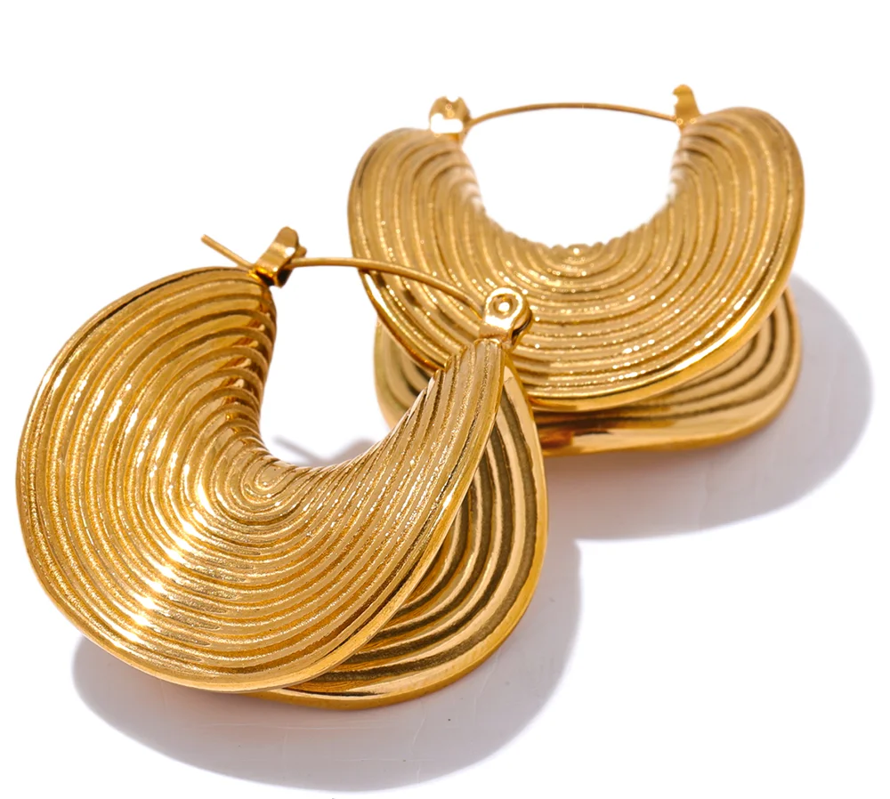Ridged Gold Hoop Earrings