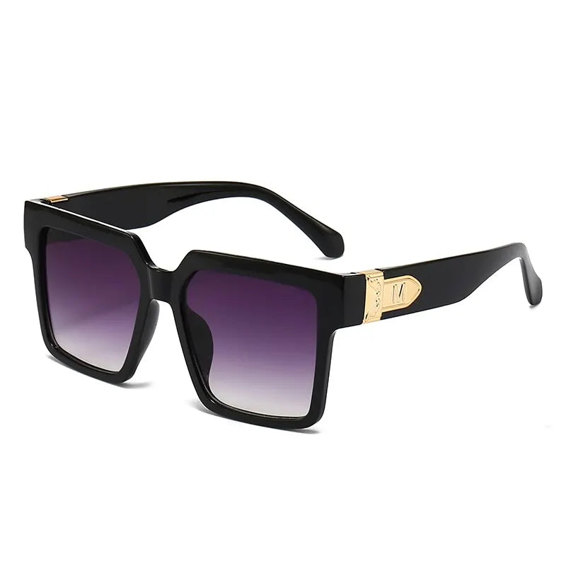 Black Oversized Square Sunglasses for Women | Black Designer Frames with Gold Accents
