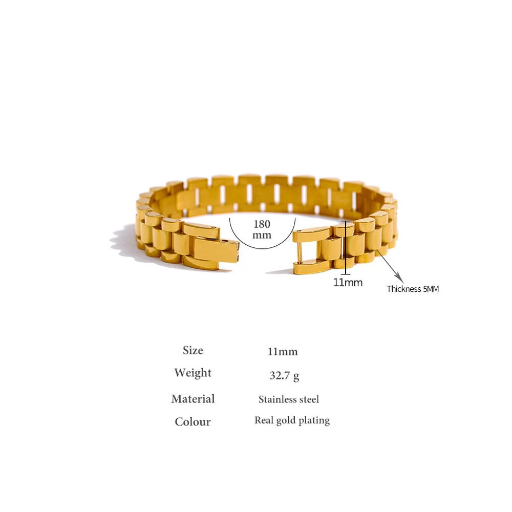 18K PVD Gold Plated Stainless Steel Chain Bracelet - Bold Geometric Link Unisex Wristwear, Non-Tarnish Waterproof Statement Jewelry (18cm & 21cm) | The PM Edit