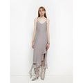 Silk V - Neck Ruffled Draped Twist Strap Summer Dress "Rosy Ombre" - The PM Edit