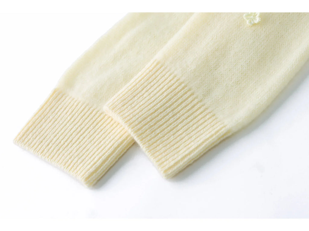 Wool Round Neck Pullover Sweater | Full-Body Floral Knit | 6 Colors, Sizes S–XXL