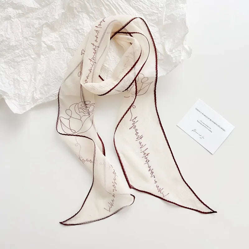 Floral Chiffon Silk-Feel Scarf, 135 x 10 cm | 6 Colors