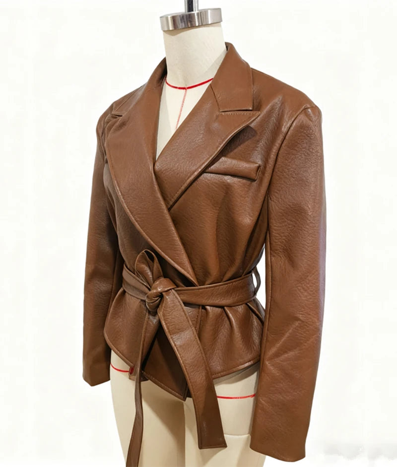 Women's Belted Faux Leather Wrap Jacket | XS–3XL