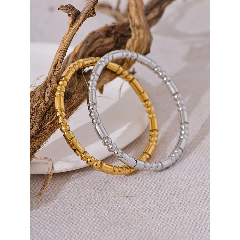 Textured Stainless Steel Bangle Bracelet, Gold & Steel