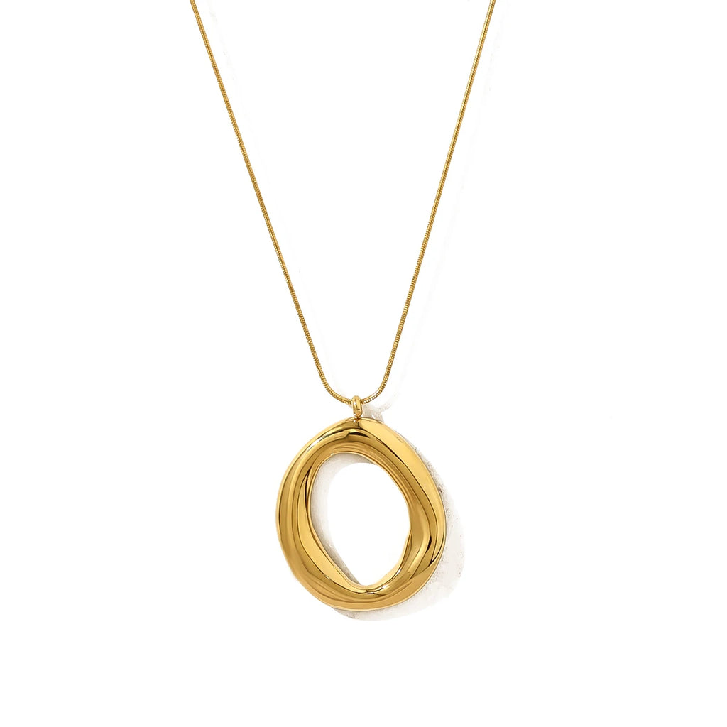 Chunky Irregular Open Oval Pendant Necklace | 18K Gold Plated Snake Chain Statement Jewelry