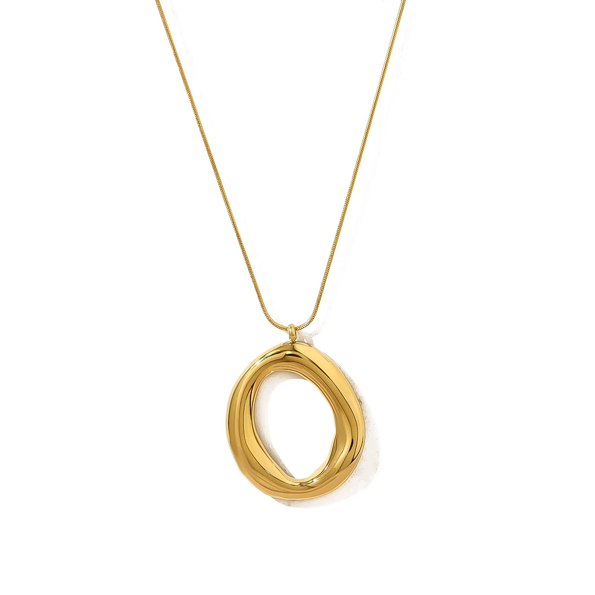 Chunky Irregular Open Oval Pendant Necklace | 18K Gold Plated Snake Chain Statement Jewelry