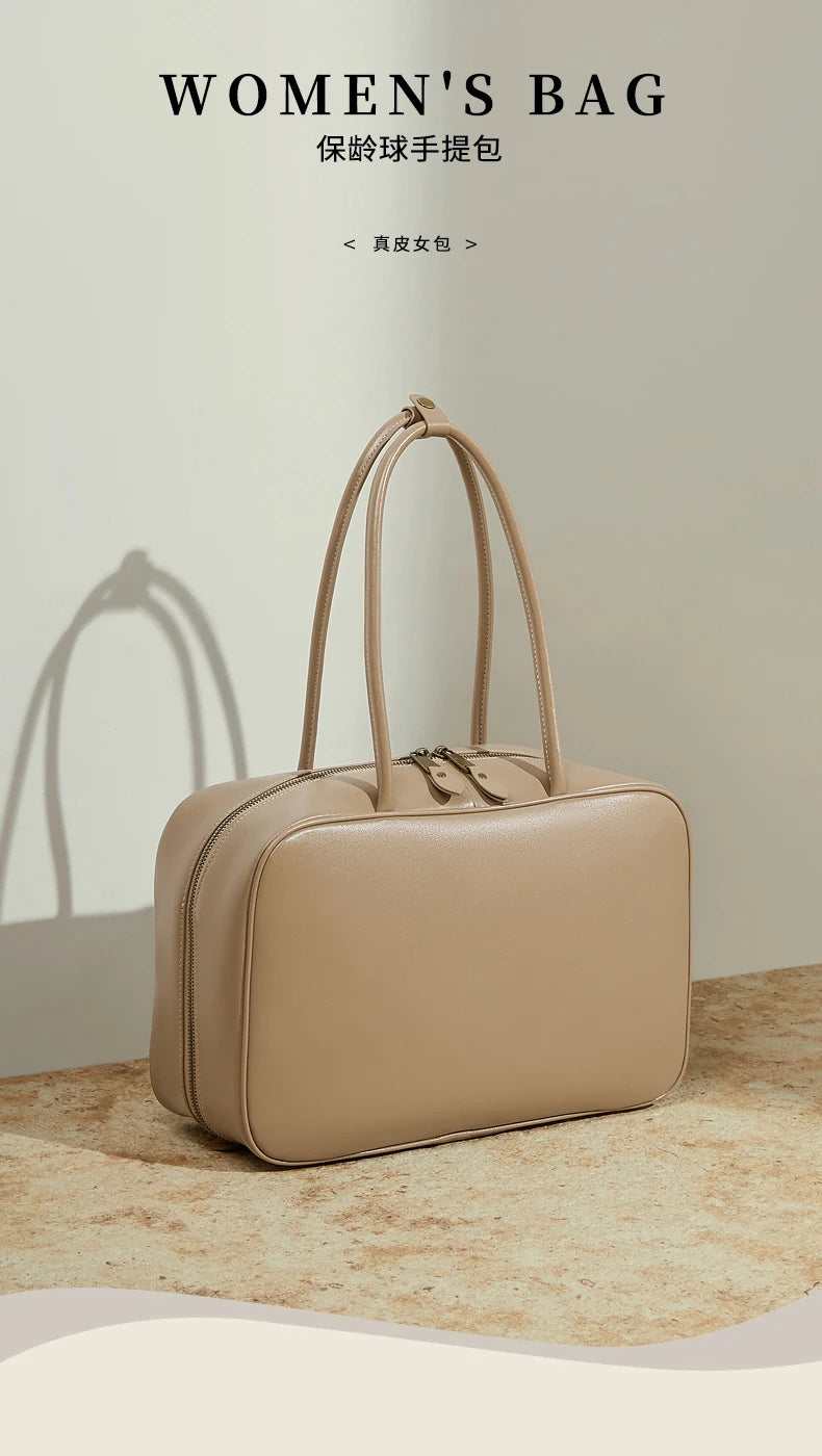 Genuine Cowhide Leather Tote Satchel | Large Capacity Work Bag