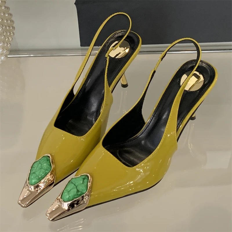 Diamond Inlay Pointed Toe Slingback Heels - The PM Edit