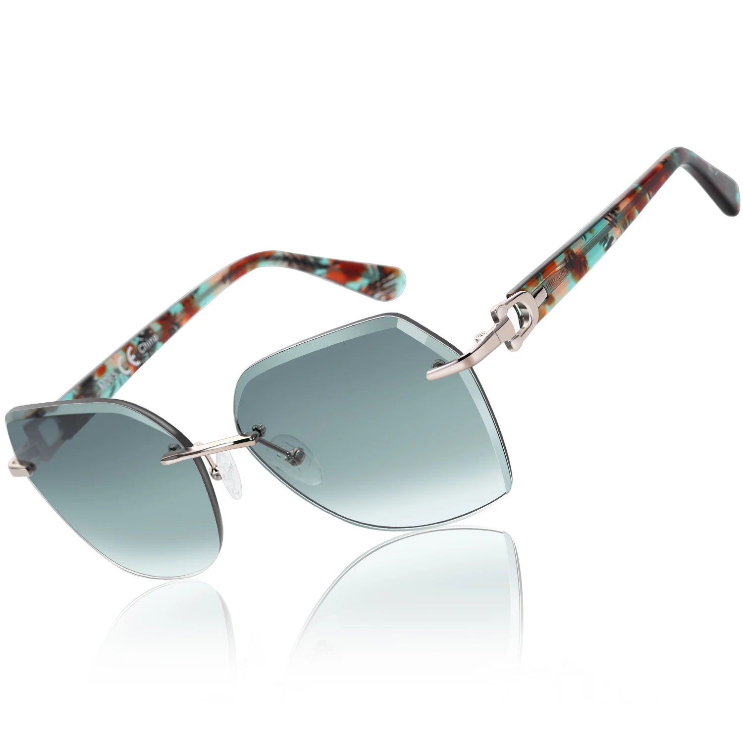 Rimless Oversized Butterfly Sunglasses | UV400 | Diamond-Cut Lenses