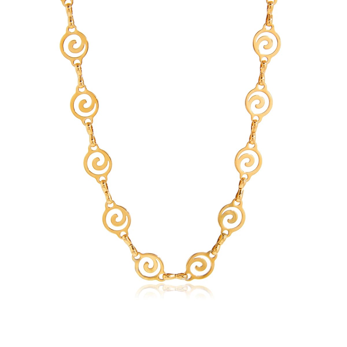 Gold Spiral Swirl Link Chain Necklace | 18K PVD Stainless Steel Statement Jewelry - The PM Edit