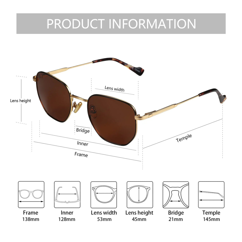 Geometric Polygon Polarized Sunglasses | UV400 | Unisex Metal Frame