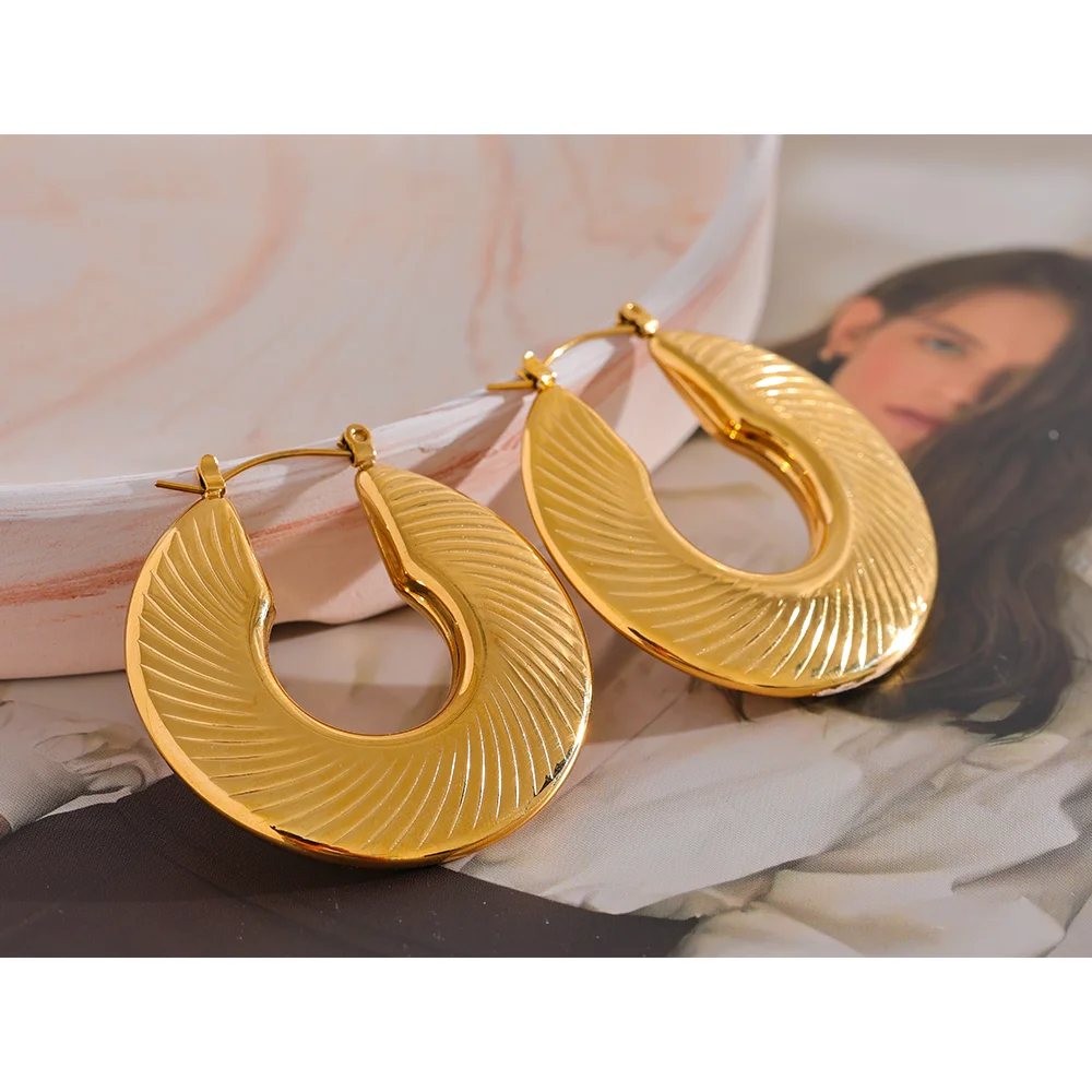 40mm PVD Gold-Plated Stainless Steel Textured Hoop Earrings