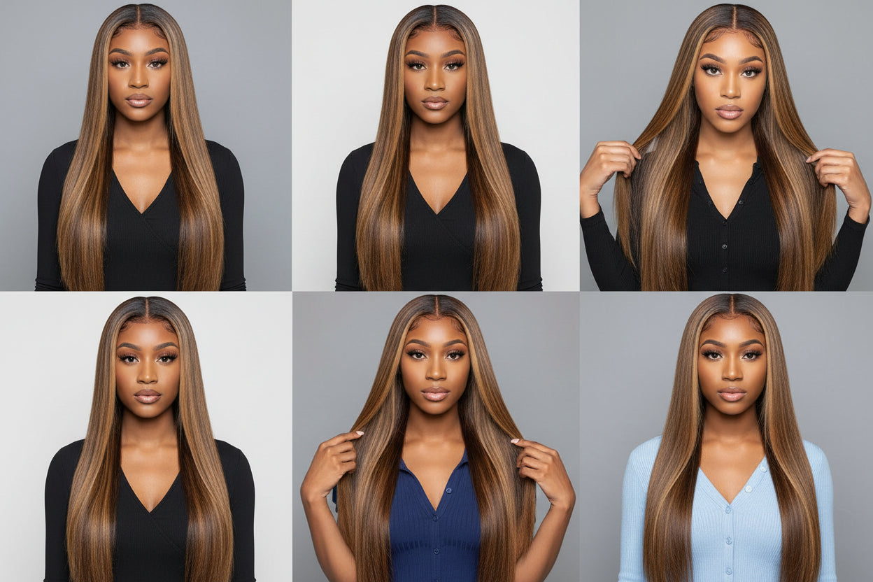 5x5 P4/27 Honey Blonde Ombre Highlight HD Lace Front Wig | 180% Density | 100% Human Hair