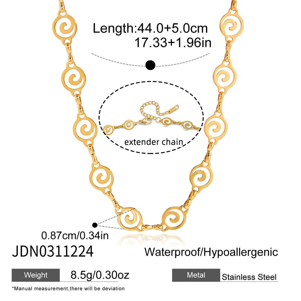 Gold Spiral Swirl Link Chain Necklace | 18K PVD Stainless Steel Statement Jewelry - The PM Edit