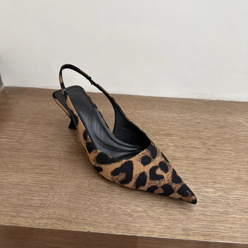 Pointed-Toe Slingback Kitten Heels