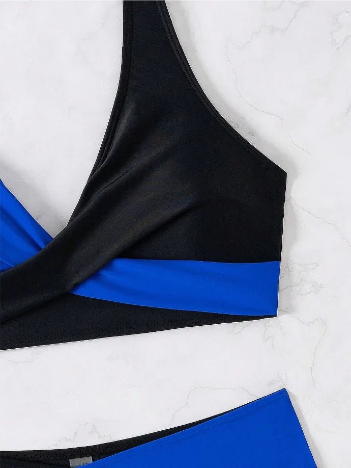 Crossover Wrap Halter Bikini Set | Color - Block High Waist Two - Piece - The PM Edit