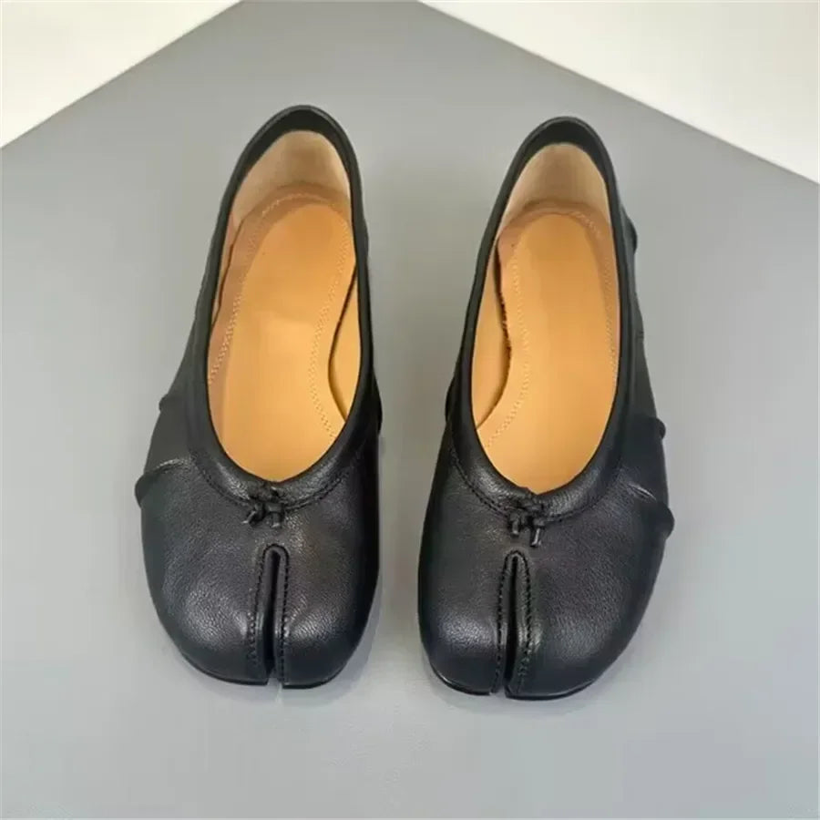 Split Toe Tabi Ballet Flats – Slip-On Leather Loafers for Women