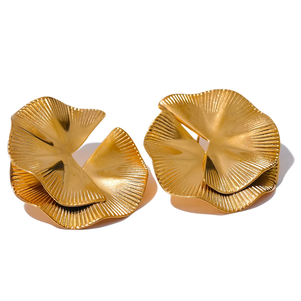 PVD Gold-Plated Stainless Steel Flower Stud Earrings