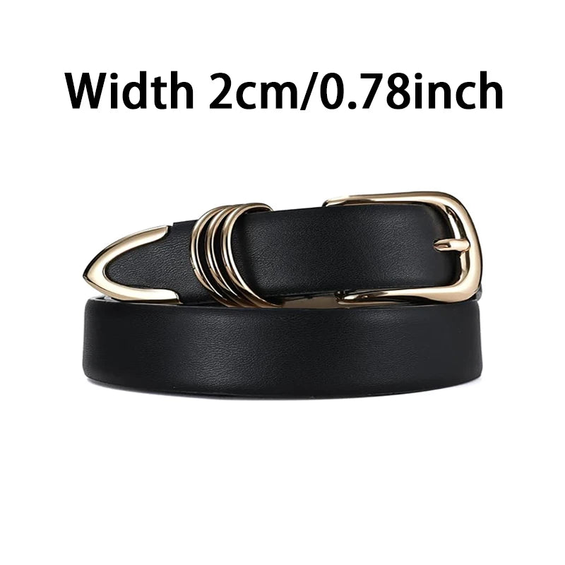 Triple-Ring Gold Buckle PU Leather Belt | Women's Fashion Waist Belt