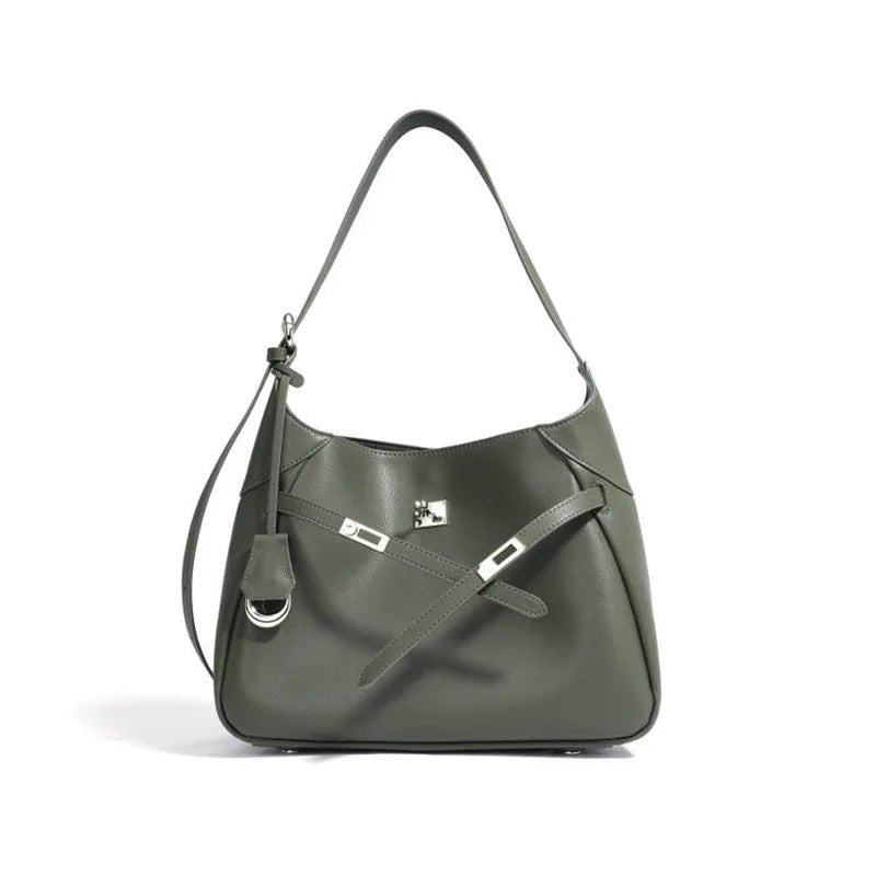 Buckle Cowhide Leather Baguette Shoulder Bag | Underarm Tote - The PM Edit