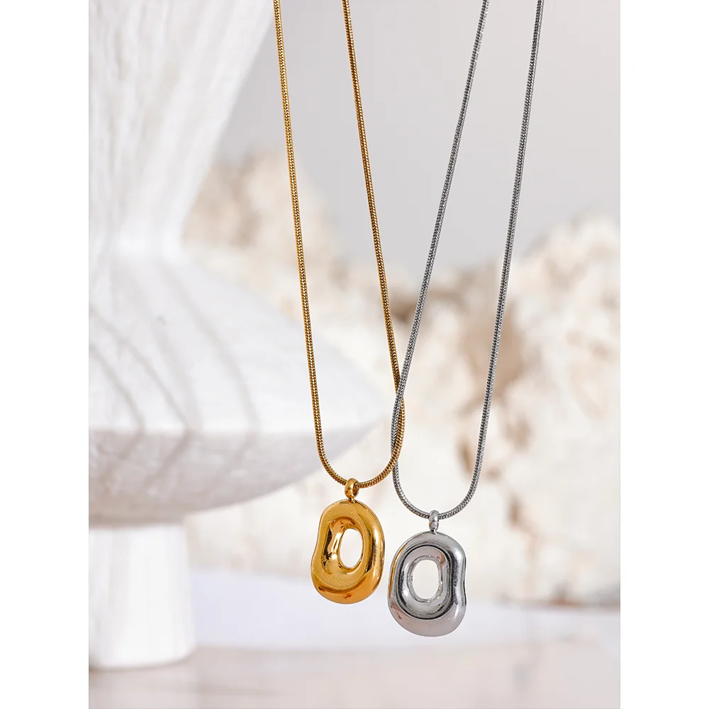 Chunky Hollow Geometric Pendant Necklace | 18K PVD Gold & Silver Stainless Steel Statement Jewelry