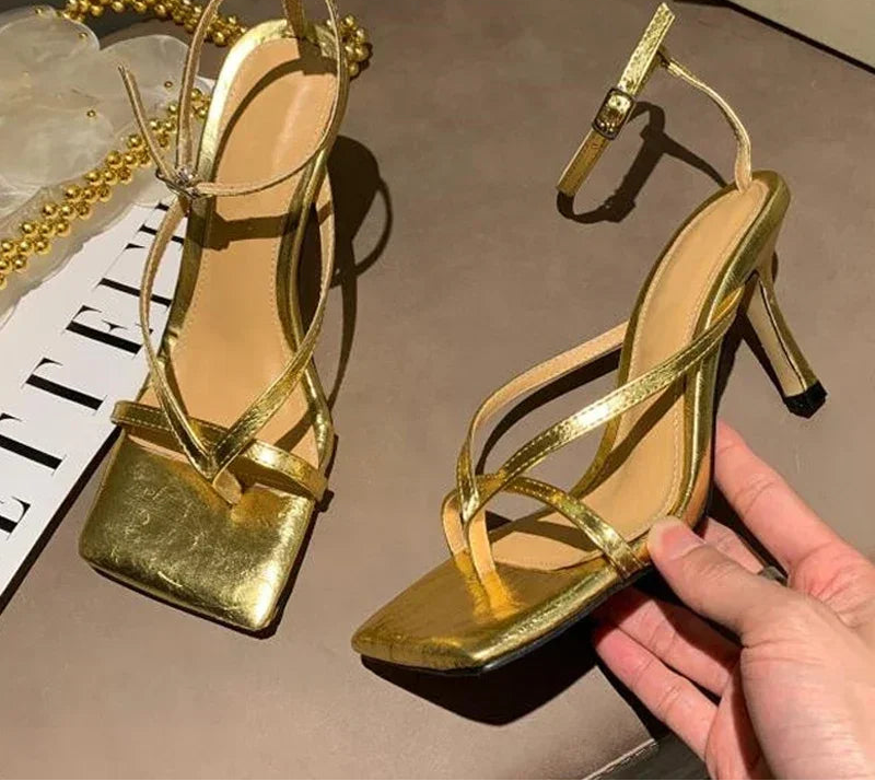 Strappy Stiletto Sandals with Ankle Buckle Strap