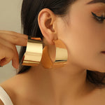 Load image into Gallery viewer, Large Gold-Plated Wide Hoop Earrings – Bold Shine, Timeless Edge
