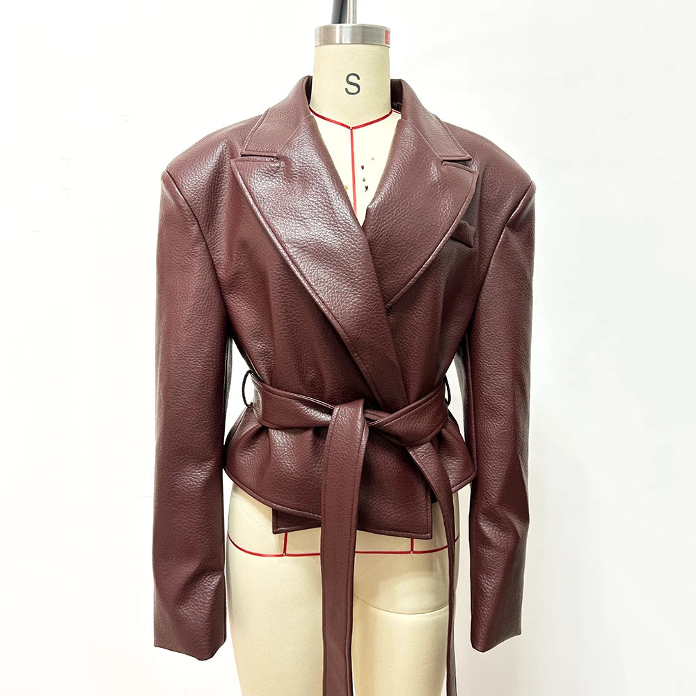 Women's Belted Faux Leather Wrap Jacket | XS–3XL