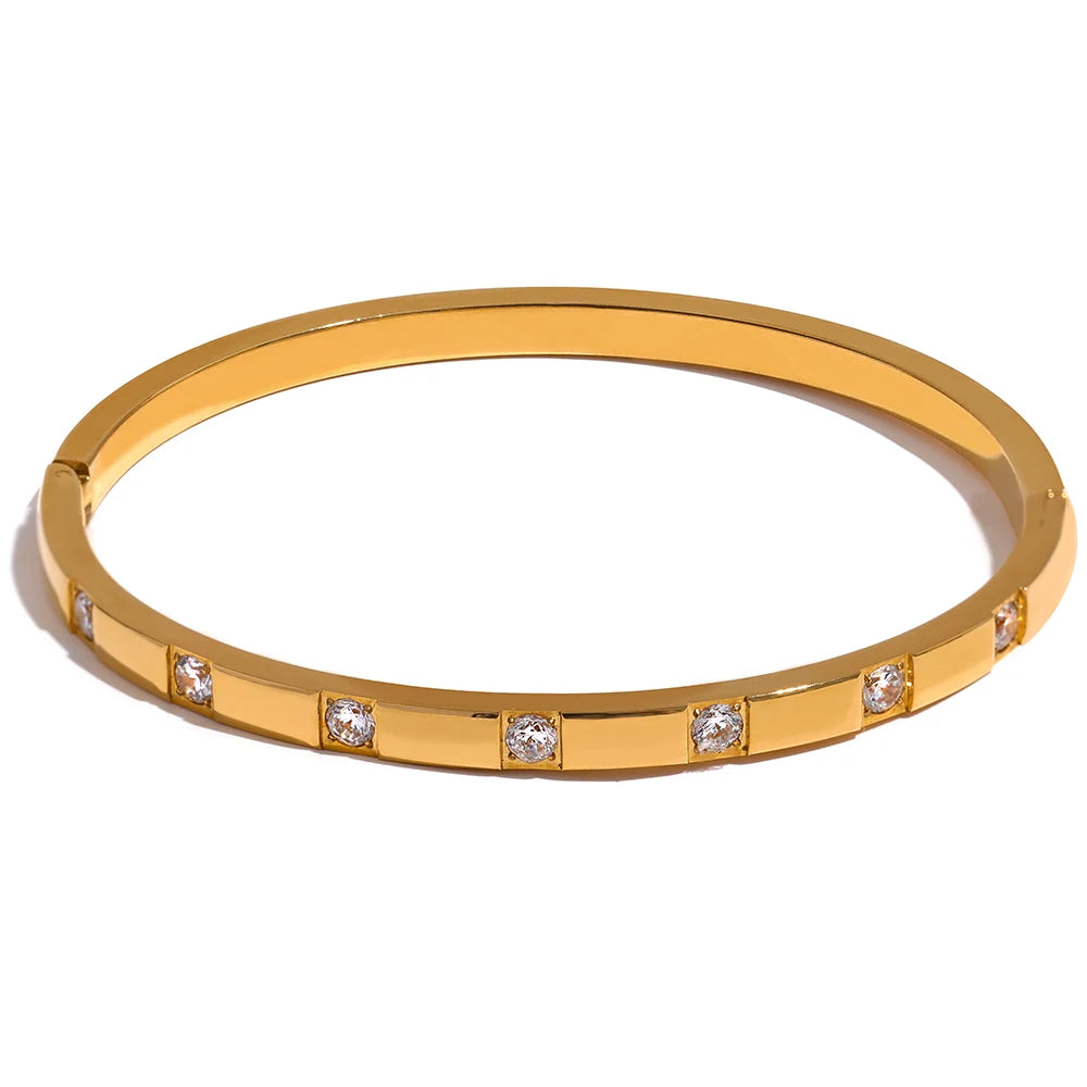 PVD-Plated Stainless Steel Cubic Zirconia Bangle Bracelet