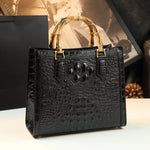 Load image into Gallery viewer, Crocodile Pattern Genuine Leather Structured Bag with Bamboo Handles
