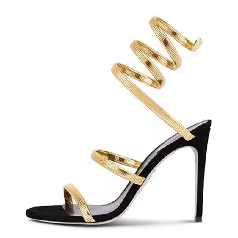 Serpentine Spiral Wrap Stiletto Sandals