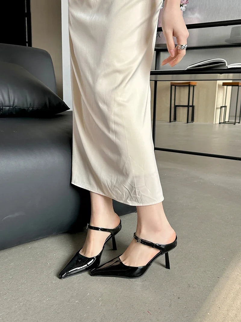Pointed-Toe Strappy Slip-On Heels