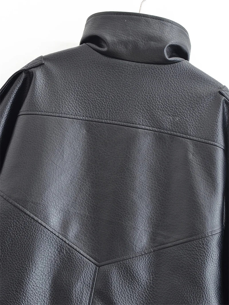 Structured Pebble Faux Leather Jacket Motorcycle Style