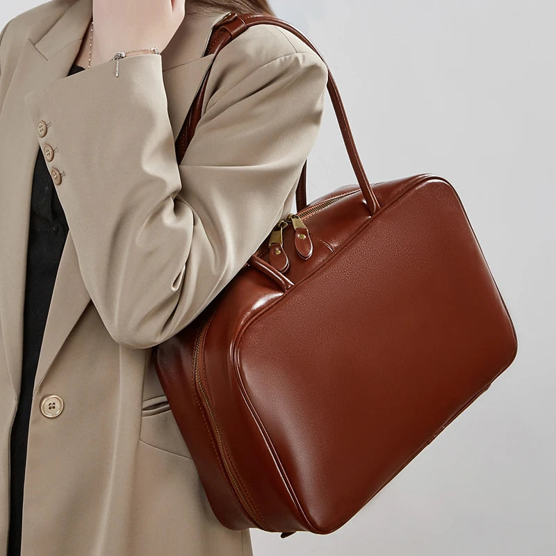 Genuine Cowhide Leather Tote Satchel | Large Capacity Work Bag