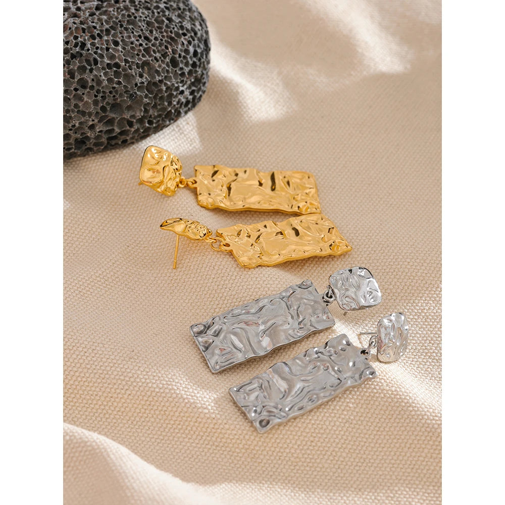 Women's Geometric Stainless Steel Rectangle Drop Earrings | PVD Gold & Steel Options