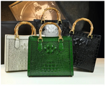 Load image into Gallery viewer, Crocodile Pattern Genuine Leather Structured Bag with Bamboo Handles
